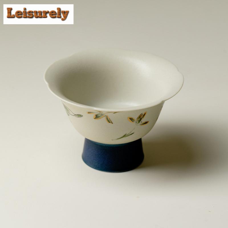 2pc/lot Butterfly Orchid High Foot Teacup Ancient Tea Bowl Jug Tea-tasting Personal Cup Jianzhan Master Cups Tea Ceremony 30ml