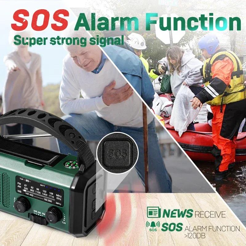10000mAh Solar Kurbel Notfallradio NOAA/AM/FM Wetterradio mit Taschenlampe LED Leselampe SOS Alarm Kompass für Outdoor Survival