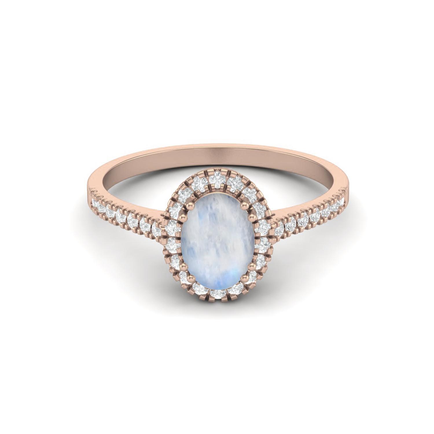 

7x5 mm Oval Moonstone Halo 925 Sterling Silver Rose Vermeil Engagement Anniversary Women Ring 10 ярко-розовый