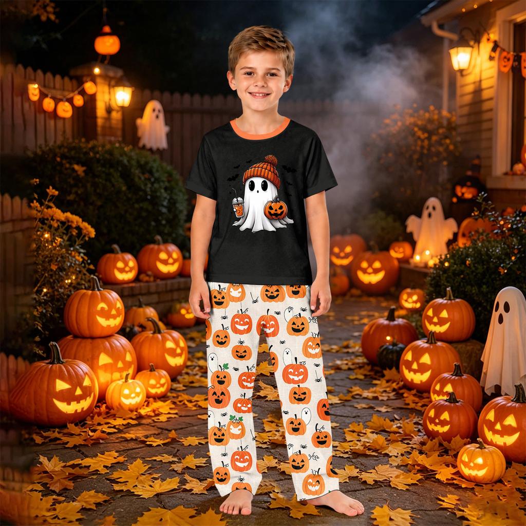Familien-Passendes Halloween-Print-Pyjama-Set Kurzarm-Oberteil und Hose