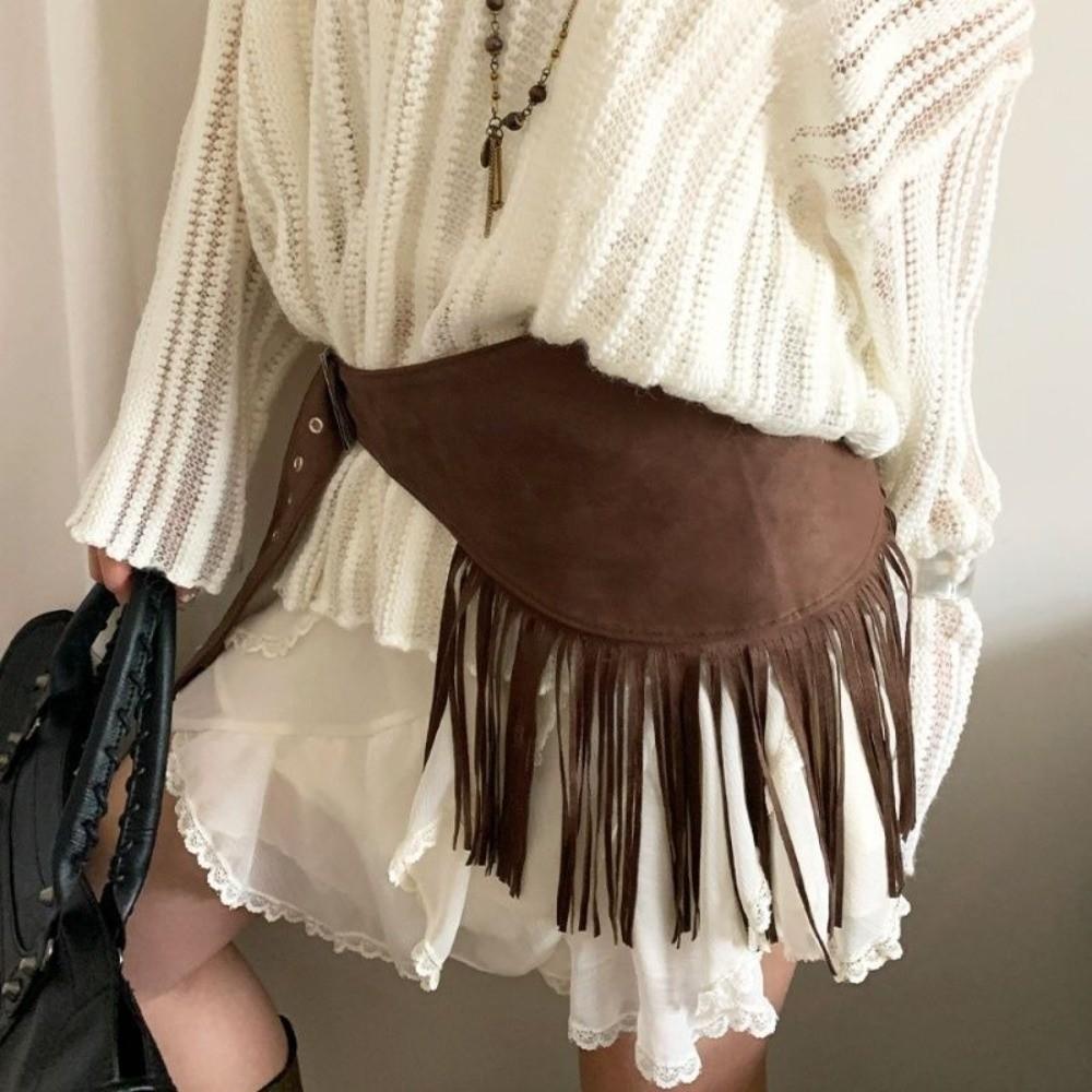 Cowboy Style Tassel Waist Belt Fringe Triangle Butt Curtain Fashion Mini Skirts  Dress Belt