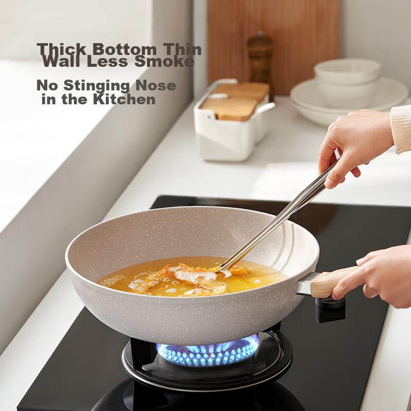 Wok, Non-Stick Stir-Fry Pan, Compatible with Induction And Gas Stoves, Flat Bottom Frying Pan, Integrated Flat Bottom, 30cm without Lid