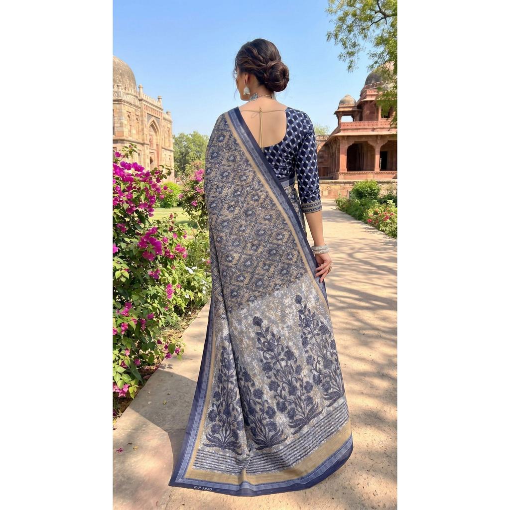 Neuer Launch Schöner Bagru-bedruckter Sari mit Bluse