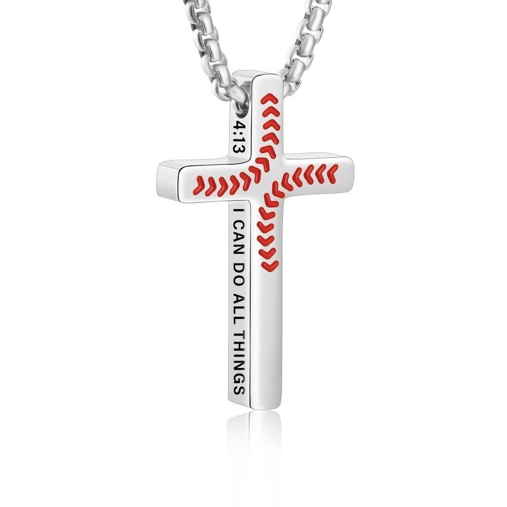 Baseball Pattern Cross Necklace Stocking Stuffers Stainless Steel Cross Pendant Christmas Gifts Characteristic