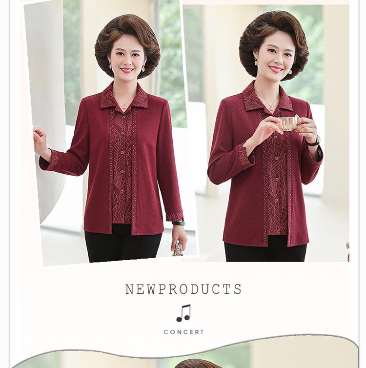 Grandma Autumn Long Sleeve Two-Piece Cardigan Top for Middle-Aged Women