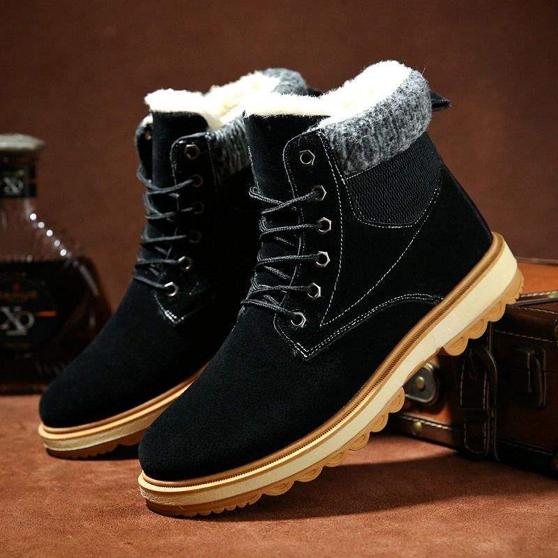 Snow Boots Men's Autumn High-top Thermal Cotton Shoes Youth Versatile Thermal Cotton Boots Men's Short Boots