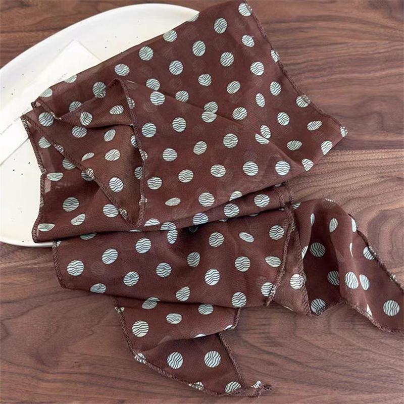 Retro Brown Polka Dots Long Silk Scarves HairBand Womens High Quality Comfortable Headscarf Lady Fashion Party Scarf Accessories