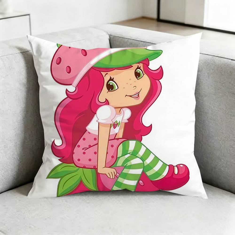 Süßes Erdbeer-Shortcake-Mädchen Kissenbezug Quadratisch Doppelseitige Sofakissenhülle Schlafzimmer Nachttischkissen Geschenk
