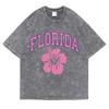 Florida Letter Simple Pattern Washed Retro Snow T Shirts Men Oversized Clothes Cotton Tops Casual Tee Loose Short Sleeve
