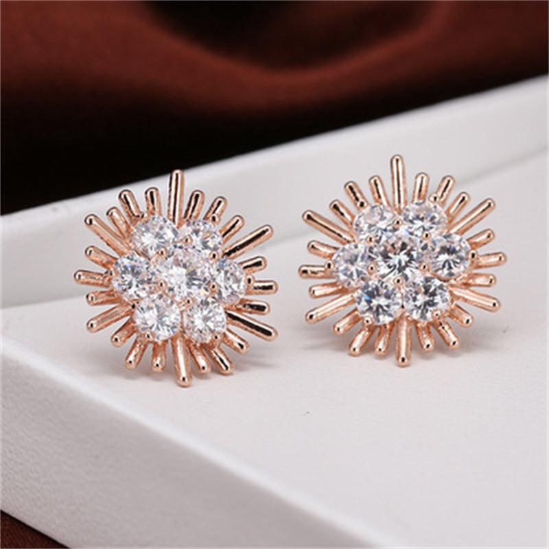 Retro Fashion High-grade Crystal Rose Earrings Women Zircon Ear Studs Wedding Jewelry Gifts
