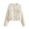 Chaqueta de tweed corta con botones para mujer, chaqueta elegante de manga larga para mujer, abrigos cortos, prendas de vestir exteriores de moda
