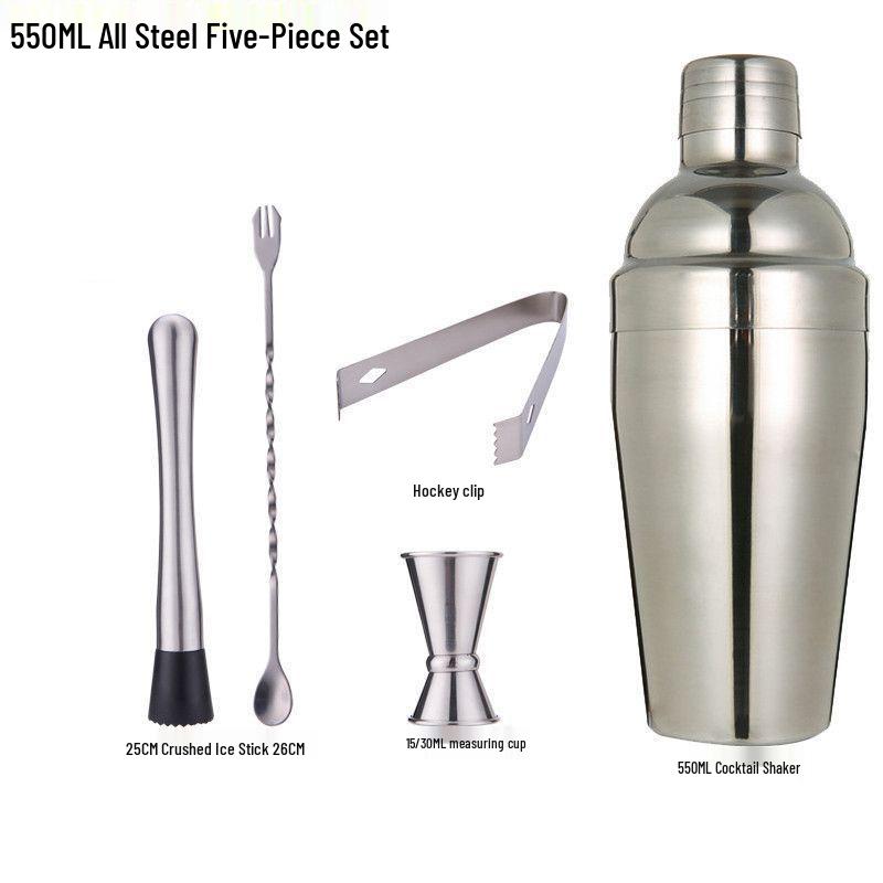 Glass Cocktail Shaker Set: Hand-Shaking Cup, Muddler, and 304 Stainless Steel Measuring Tools