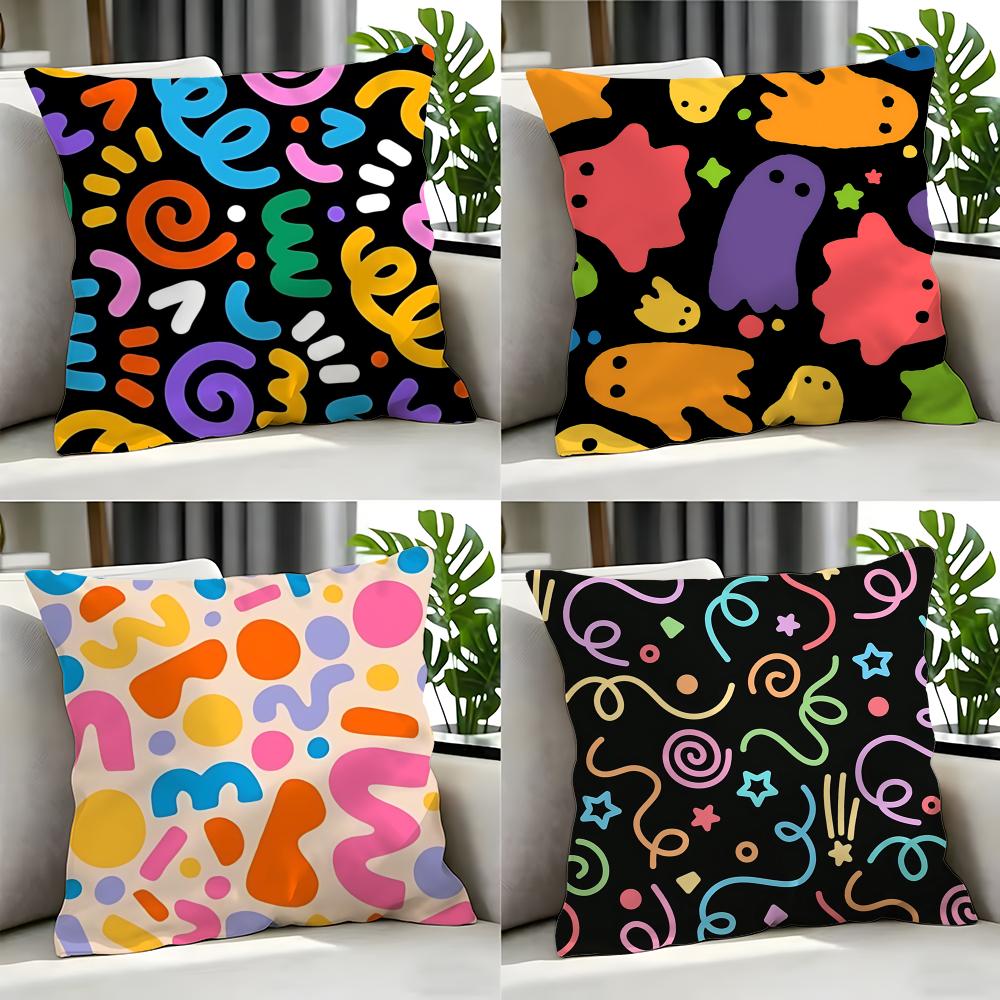 Art DDopamine Doodle Print Cushion Cover Cushion Cover Set Pcs x x x Pillowcase Decorative Sofa Home Decor