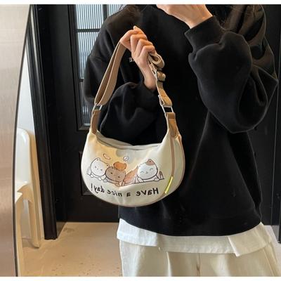 New Commuter Versatile Canvas Shoulder Bag Student Lazy Style Cartoon Cute Underarm Bag Messenger Bag