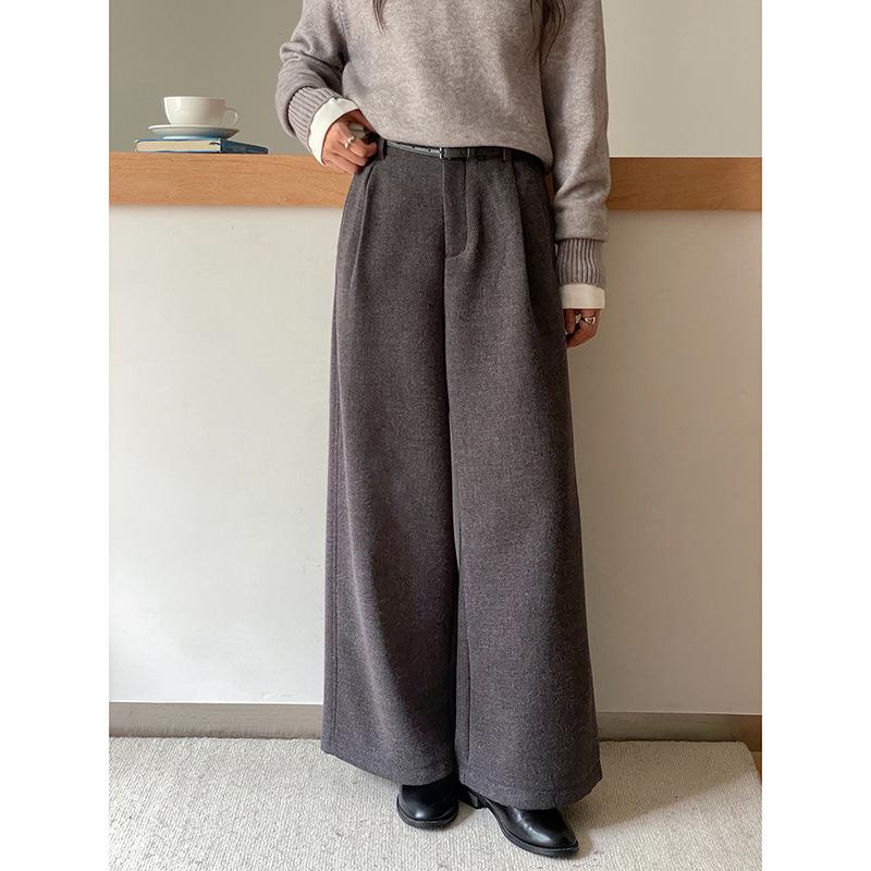 

Ge Ming Women’s Korean Style High Waist Woolen Wide Leg Pants with Velvet Lining for Winter (N951C) S (85-105)