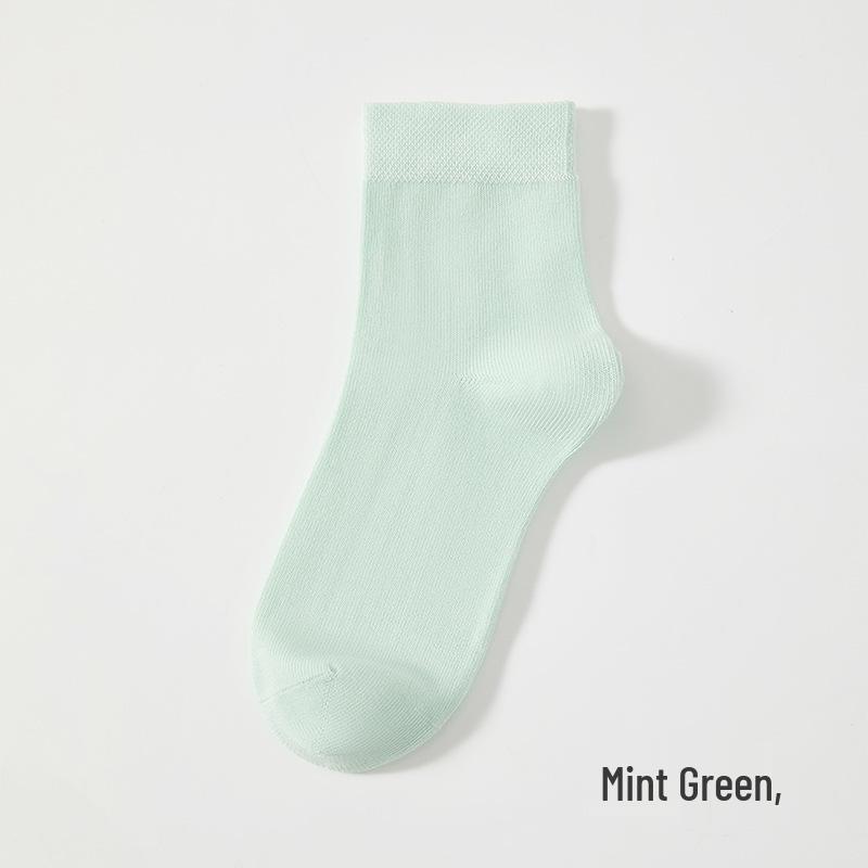 Women's 7A Antibacterial Mid-Calf Pure Cotton Socks - Sweat-Absorbent, Thick, All-Season Style.
