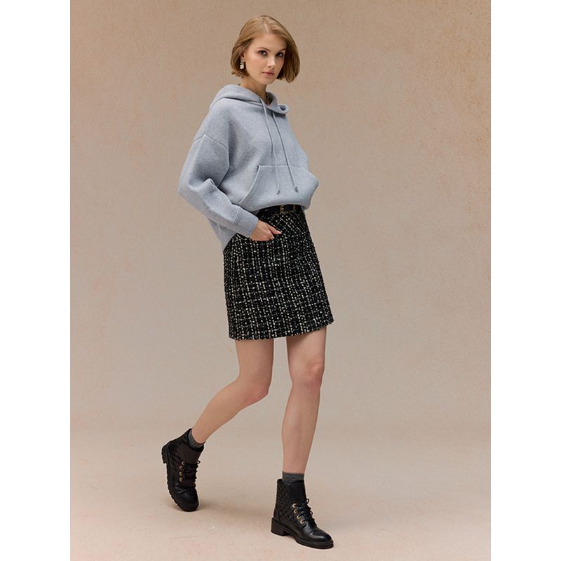 

Blacknini (Two Colors) XIN AO Wool German Import Stoll Loom Made Knit Casual Hooded Sweatshirt Gray L