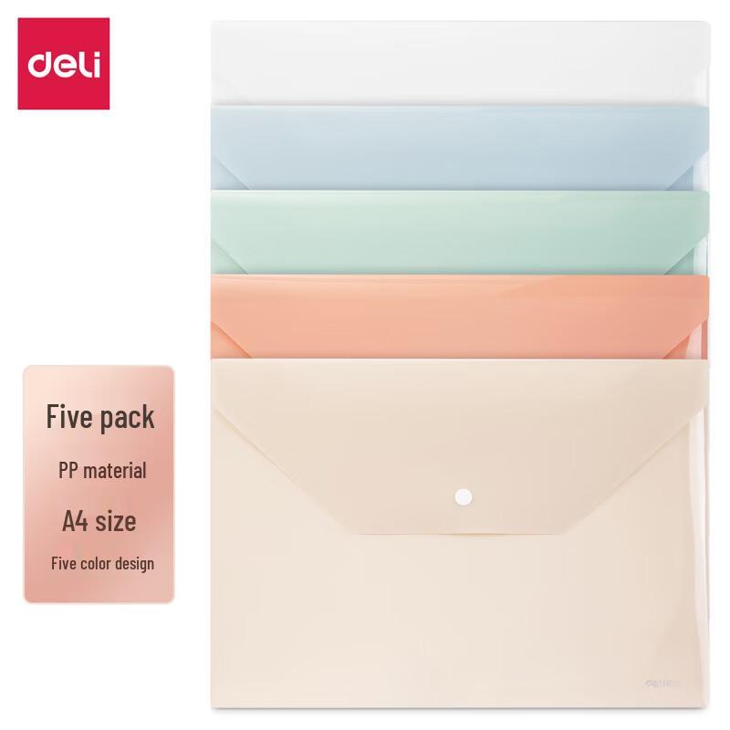 Deli A4 Mixed Color PP File Bags (5-Pack)