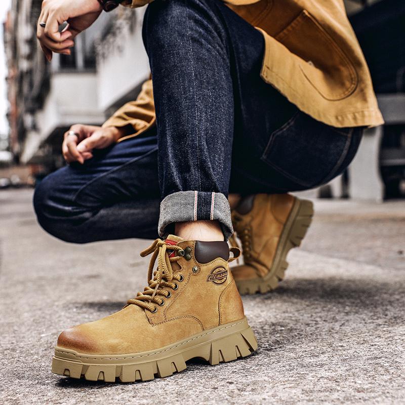 Genuine Leather Male High Quality Men's Low Top Boots Leather for Men Motorcycle Boot Lace-Up Work Outdoor Short Ankle Boots