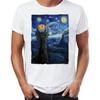 Mens T Shirt Vincent Van Gogh The Starry Night With Middle Earth Sauron Tower Printed Tees