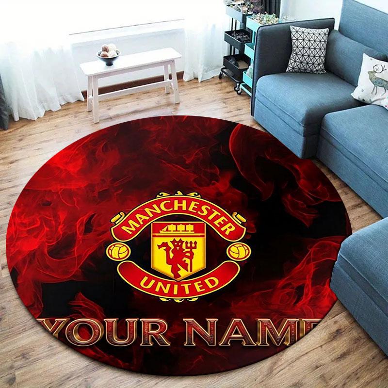 Manchester United F Custom Name Round Area Rug,Carpet Rug for Living Room Bedroom Sofa Playroom Decor,Non-slip Floor Mat