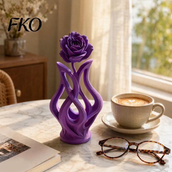 Platzsparende Schreibtischdekoration 3D-gedruckte Rosen-Skulptur, Hohlvase Blumenkunst-Figur mit matter Oberfläche, Künstlerische Blumenskulptur Minimalistisch