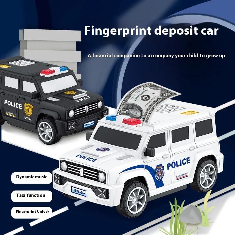 Kids' Fingerprint - Locked Safe & Cartoon Police Car Piggy Bank - Perfect for Holiday Gifts & Toy Exhibits