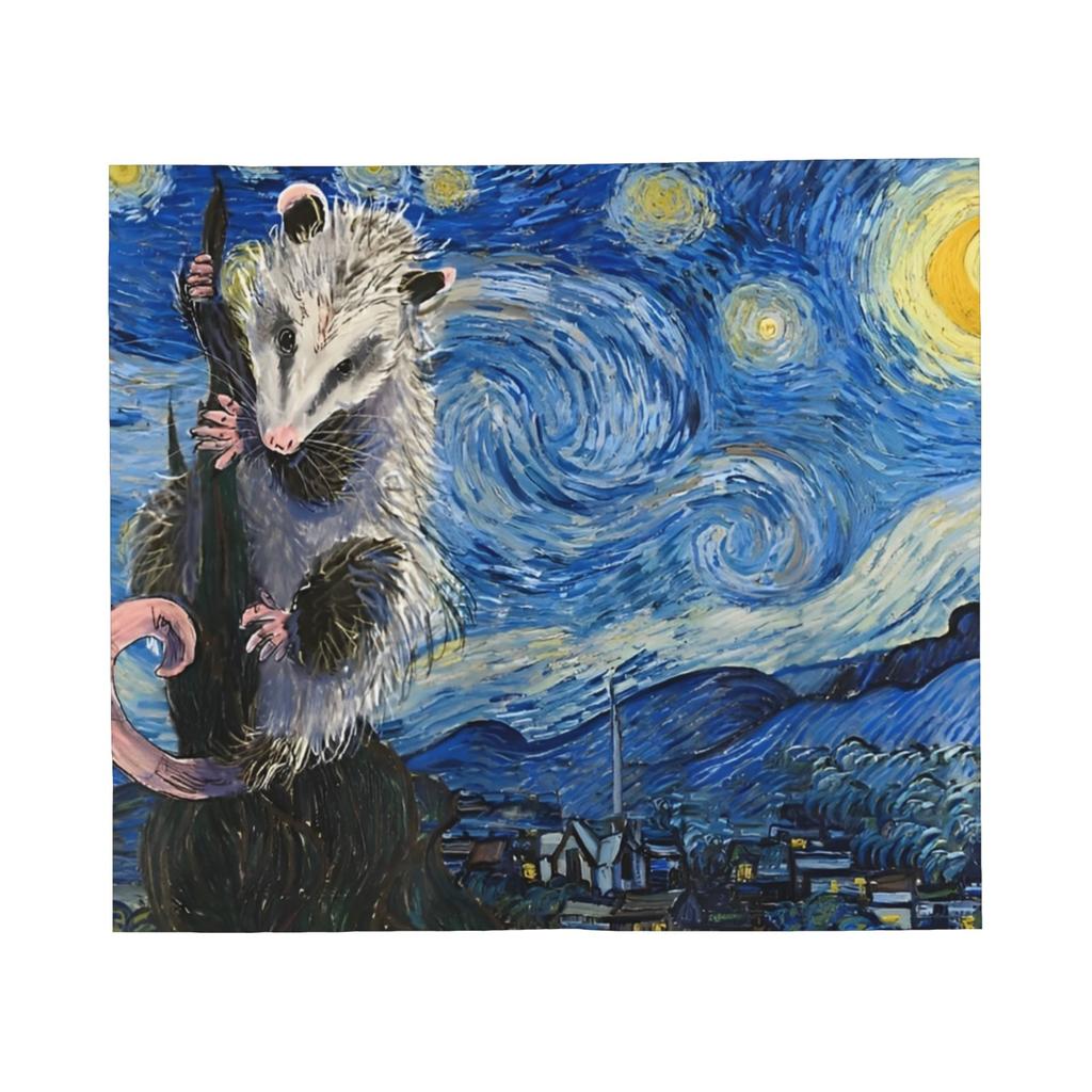 Starry Night Opossum Van Gogh Possum Funny Rodent Blankets Breathable Soft Throw Blanket for Bed Outdoor Plush Thin Quilt