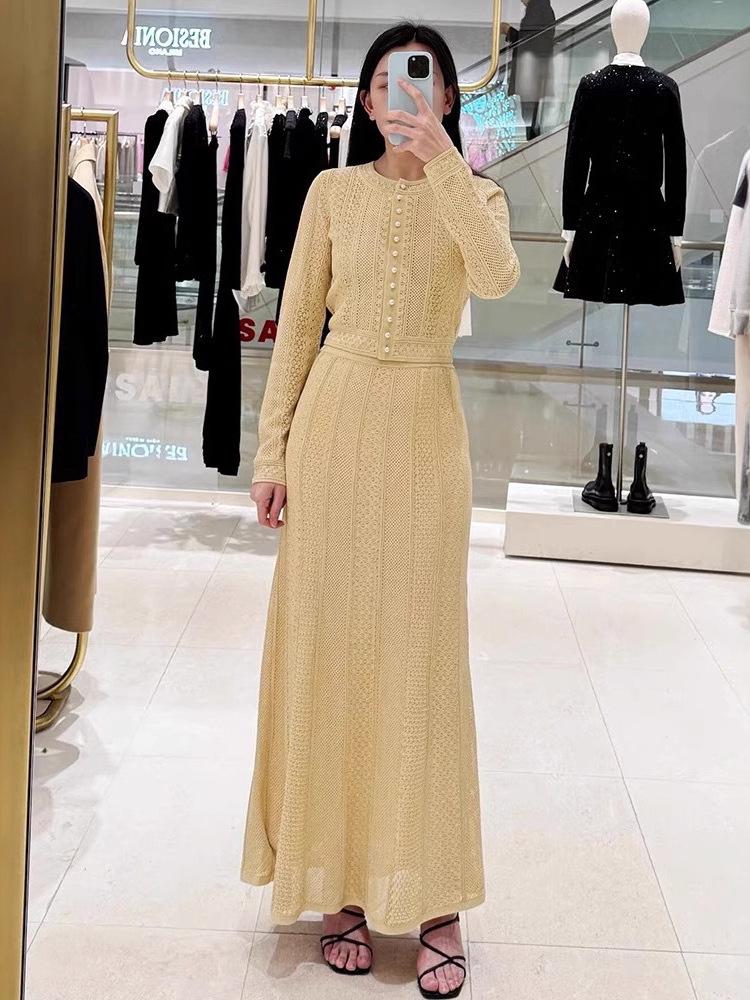 

French S Brand 2026 A/W Knit Hollow Out Top & Fishtail Skirt Waist-Cinched Dress Set S
