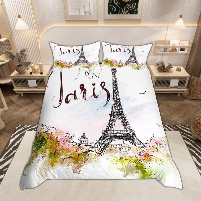 Comforter Homewish Romantic Paris Eiffel Tower Bedding Coffee Cafe Set