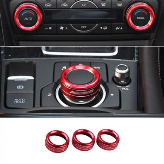 For Mazda CX-5 CX5 2017- Red Aluminum Middle Console Ac Knob Ring Cover Trim