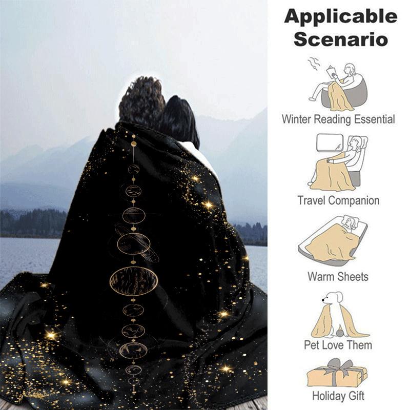 1pc Galaxy Moon Printing Lightweight Flannel Blanket, Comfortable and Warm Blanket, for Camping Sofa Bed and Couch Office, Suitable for Gift