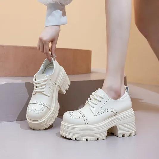 Fashion 9CM Genuine Leather Booties Autumn Female Women Boots Casual Spring Pumps Mary Jane Platform Wedge Flats Breathable Shoes