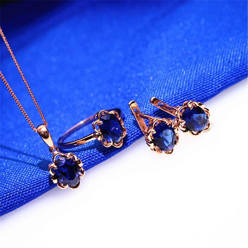 Exquisite 585 Purple Gold Color Gold Blue Stone Pendant Simple Temperament Korean Version Fashion Trend Rose Gold Plated Collarbone Chain