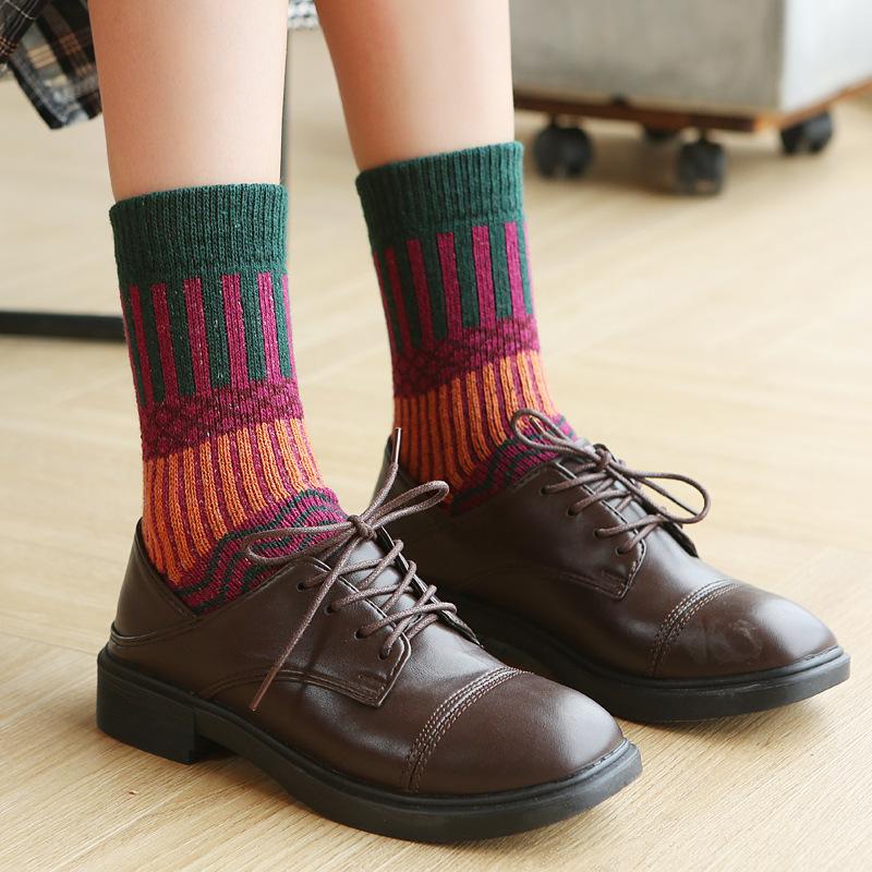 5/10 Pairs Comfortable Casual Autumn Winter Thickened Warm Rabbit Wool Socks Fashionable Versatile Short Vertical Stripe Towel Socks for Women