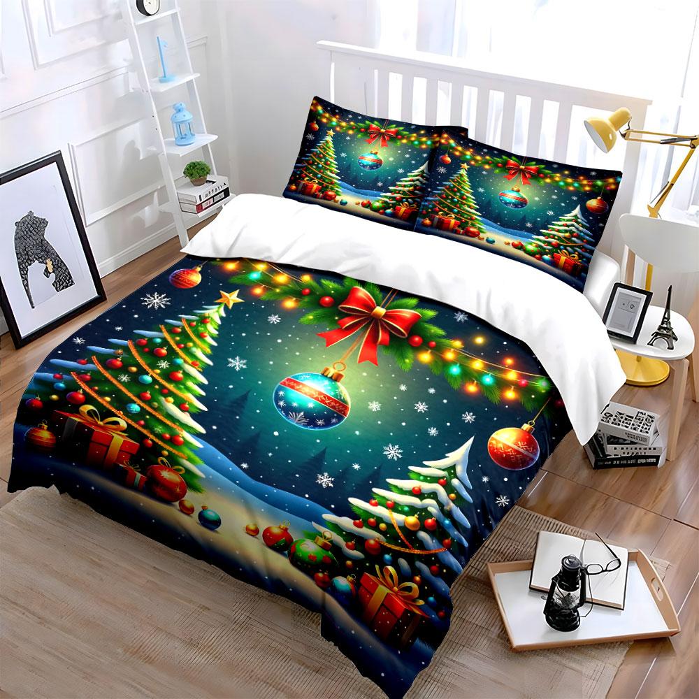 Christmas Trees and Ornaments Bedding Duvet Cover Set Duvet Cover Pillowcases (1*Duvet Cover 2*Pillowcases, without duvet insert)