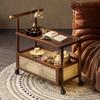 High-end Side Table Bamboo 2 Layers Coffee Tables Mobile Coffee Table with Wheels Trolley Home Storage Rack Living Room Decor