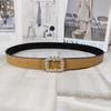 Lychee Pattern Colored Cowhide Belt Women'S Square Pearl Diamond Smooth Buckle Simple Jeans Belt Women