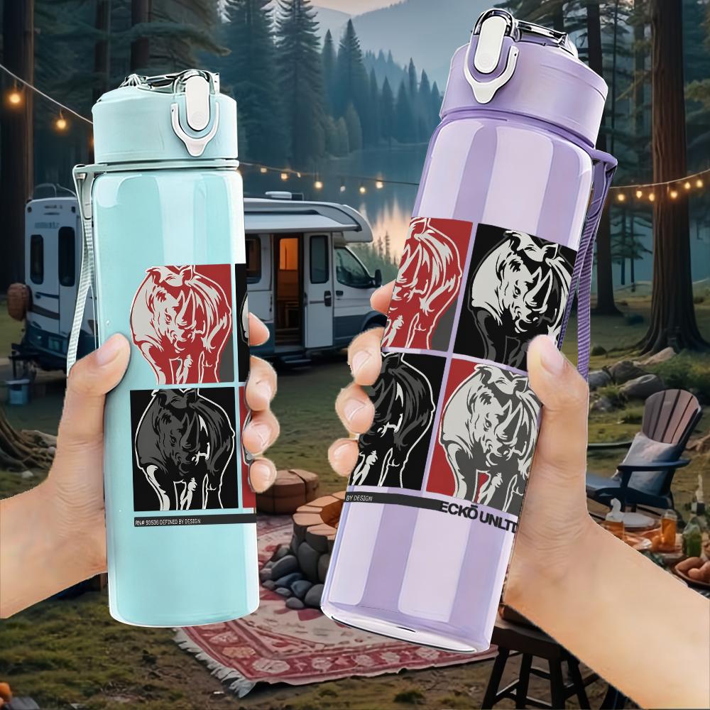 1PC Multi Color Square Abstract Retro Print 750ml Portable Sports Water Bottle Leakproof Gym Outdoor Travel Drink Cup