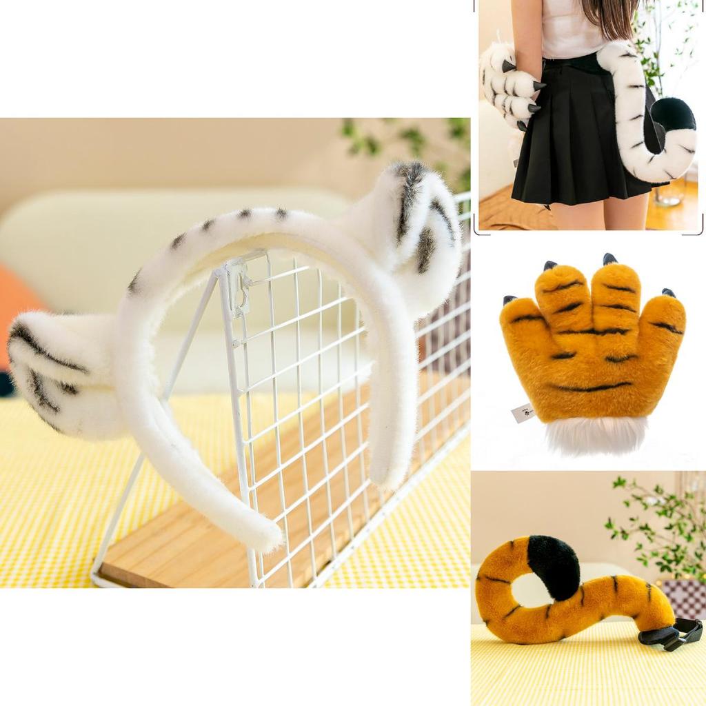 Realistic Plush Tiger Tail And Paw Headband Ideal For Fun Animal Costumes And Gifts