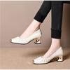 Fashion Ladies Elegant Fold Design Solid Color Simple Pumps Women's High Heels Soft Leather Metal Head Mid-heeled Dress Shoes Loafers
