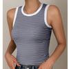 Women's Loose Casual Knitted Striped Contrasting Top, Vest, And Base Shirt