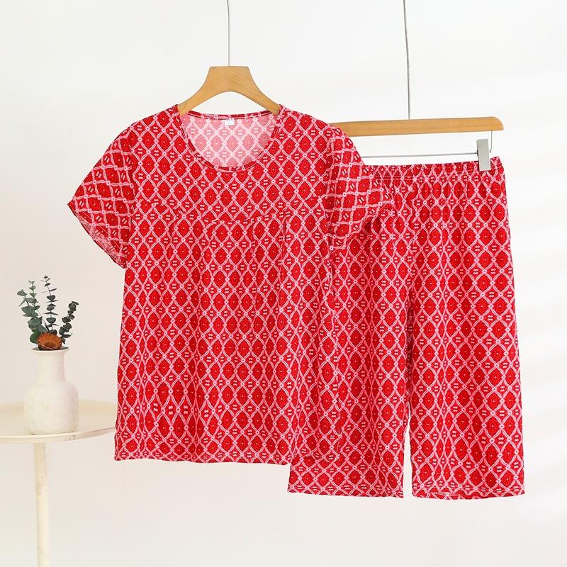 Summer Short-sleeved Home Wear Set, Women's Thin Round-neck Top, Shorts, Two-piece Loose Pajamas