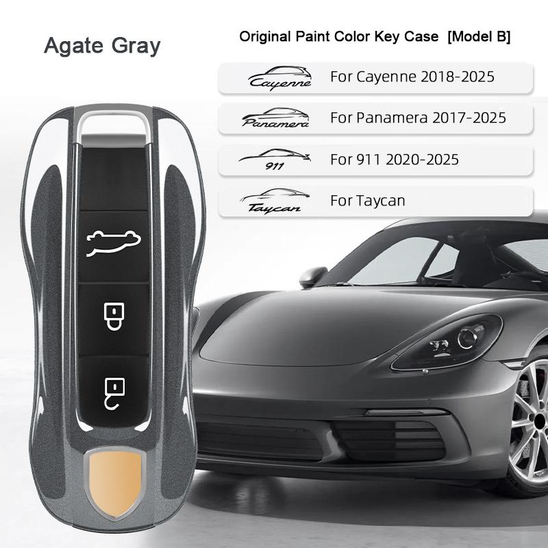 Car Key Paint Case Bordeaux Red Shell Replacement for Porsche Cayenne Mancan Panamera 911 718 Boxster Cayman Taycan 2010-2024