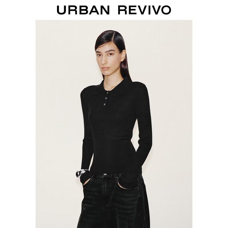 UR Women's Polo Neck Long Sleeve Knit Top