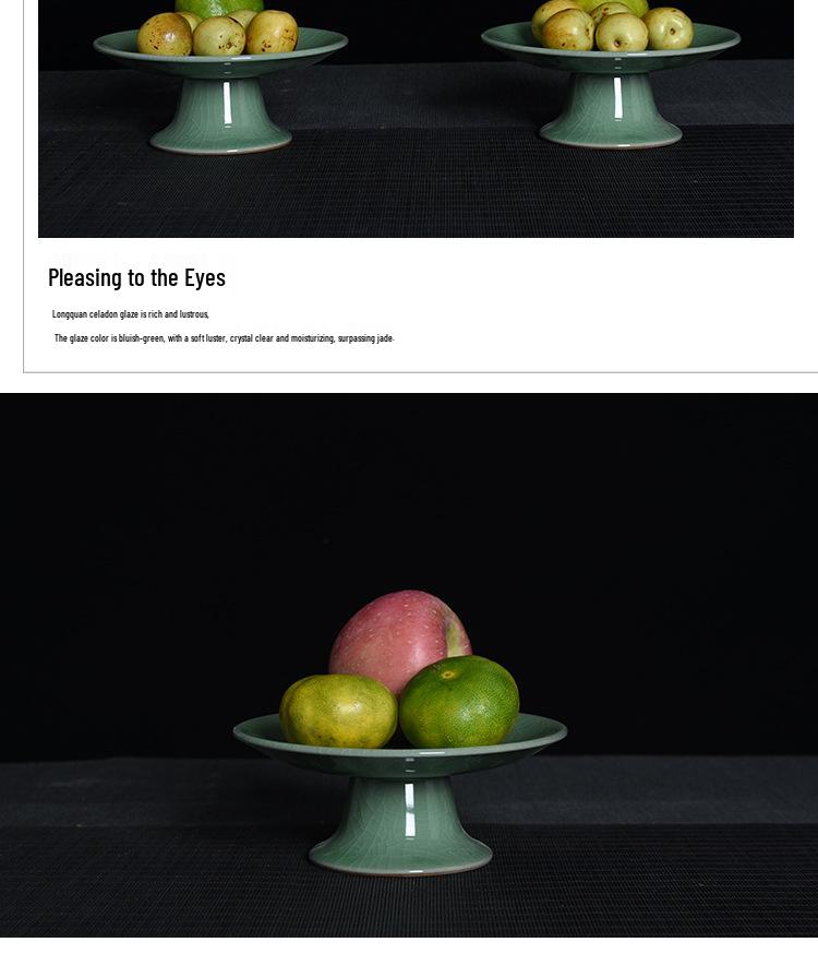 Celadon High-Footed Plate: Indoor Fruit, Dessert, Tea, Snack, Incense Burner, and Buddha Altar Offering Plate.