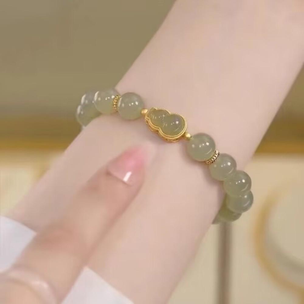 

Chinese Style Hetan Jasper Bracelet Square Sugar Lotus Beaded Bracelet Wedding Party Peanut