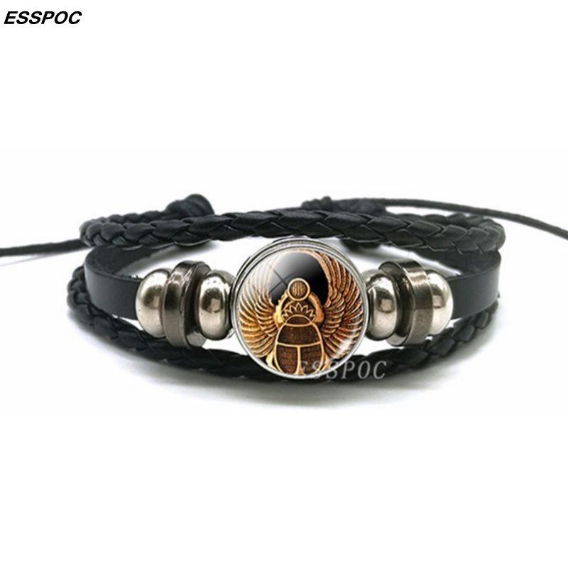 Anubis Scarab Layered Black Leather Bracelet
