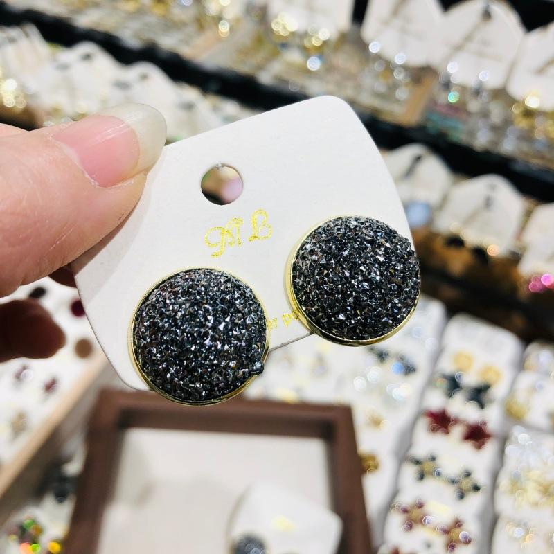 

New Fashion Trend Accessories INS Black Stone Retro Creative Design Geometric Rules Round Earrings Jewelry for Women