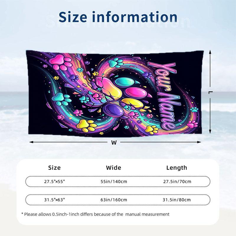 Dog Theme Beach Towel Personalized Custom Name & Text Soft Quick Dry Beach Towel for Swimming Travel